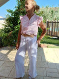 Pantalon large Garance - Blanc / Vieux rose